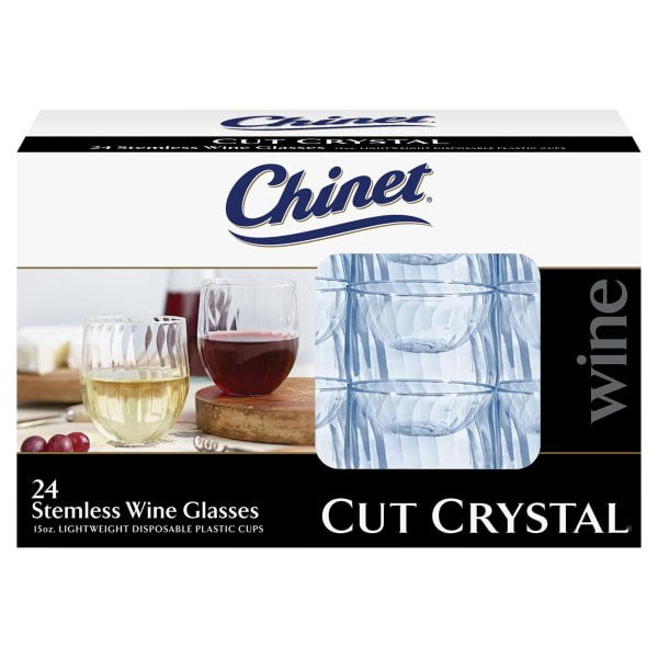 Cut Crystal 15 oz. Stemless Wine Glasses 24 Count Box