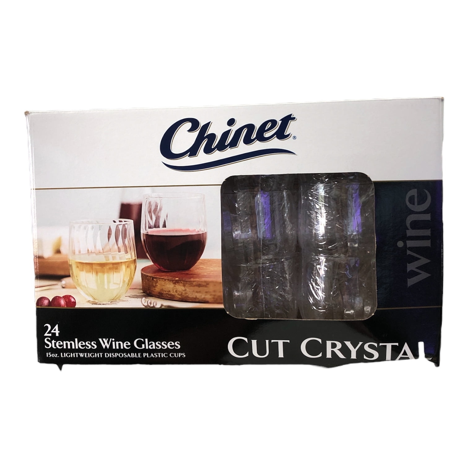 Elegant Crystal Cut Plastic Wine Goblets, Crystal Clear, 11 Oz