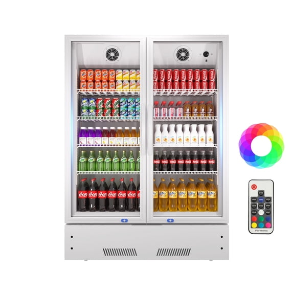 Chingoo 38'' Commercial Beverage Refrigerator with Glass Door, 17 Cu.ft Commercial Display Fridge with Adjustable Shelves Silver