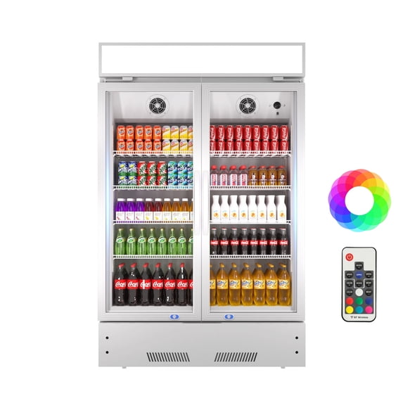 Chingoo 38'' Merchandiser Refrigerator with Glass Door, 17 Cu.ft Commercial Display Fridge with Adjustable Shelves Silver