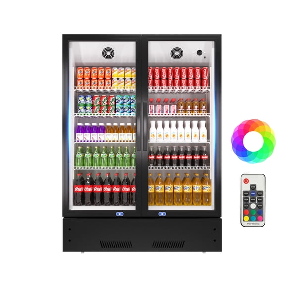 Chingoo 38'' Upright Display Refrigerator with Glass Door, 17 Cu.ft Merchandiser Fridge with Adjustable Shelves Black