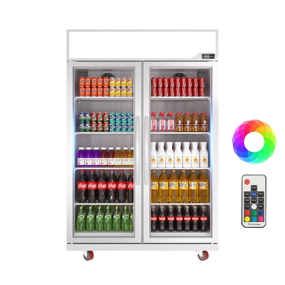 Chingoo 48'' Merchandiser Refrigerator, 38 Cu.ft Glass Doors Upright Display Refrigerator with Adjustable Shelves Silver