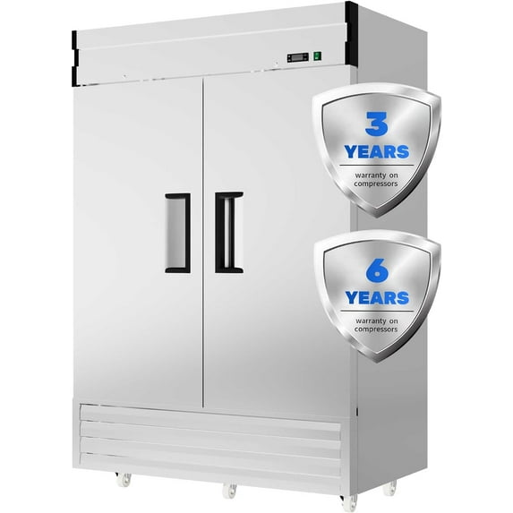 Chingoo 49 Cu.Ft Commercial Freezer, Double Doors, 54" Reach-in Stainless Steel Upright Refrigerator with Lock, Fan Coolingfor Restaurant and Bar
