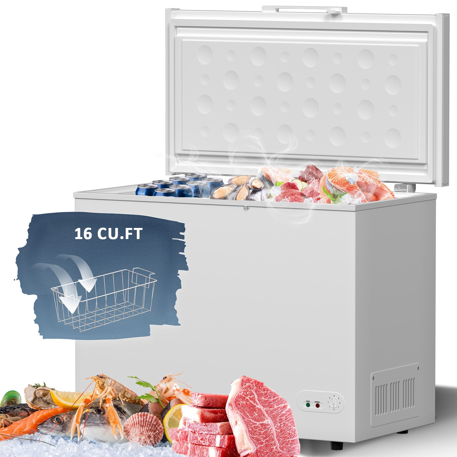 Chingoo Chest Freezer with 2 Removable Baskets and Top Open Door, 16 Cu