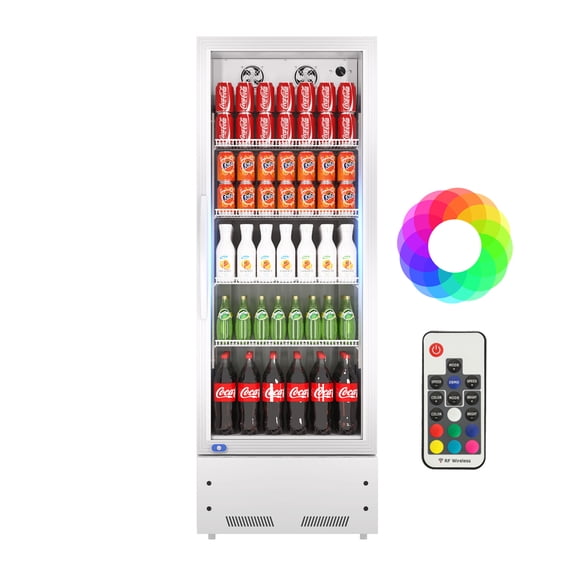 Chingoo Glass Door 11 Cu.Ft Commercial Beverage Refrigerator ,24"W 35-46℉ Upright Merchandiser Cooler with Lock and Wheels for Bar-Black