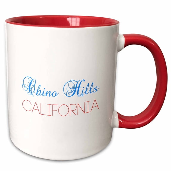 Chino Hills, California, red, blue text. Patriotic home town design 15oz Two-Tone Red Mug mug-302344-10