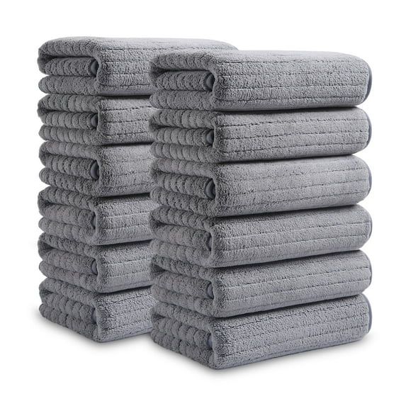 Covina Home 12 Pack Dark Gray Hand Towel Set, Oversized Ultra Soft Microfiber Bathroom Bath Hand Towel Set Adult Luxury Lightweight Cozy Collection