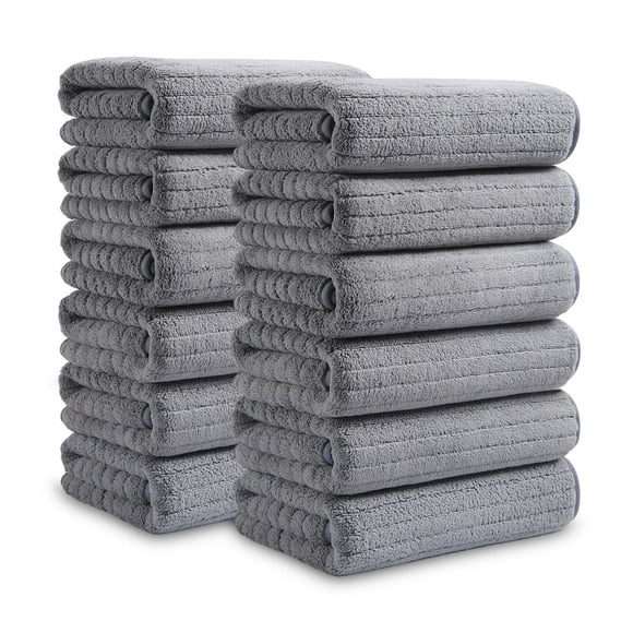 Covina Home 12 Pack Dark Gray Hand Towel Set, Oversized Ultra Soft Microfiber Bathroom Bath Hand Towel Set Adult Luxury Lightweight Cozy Collection
