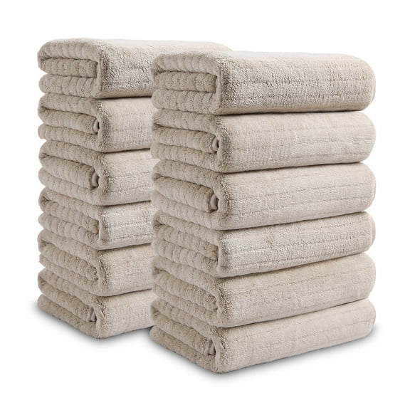 Covina Home 12 Pack Camel Hand Towel Set, Oversized Ultra Soft Microfiber Bathroom Bath Hand Towel Set Adult Luxury Lightweight Cozy Collection