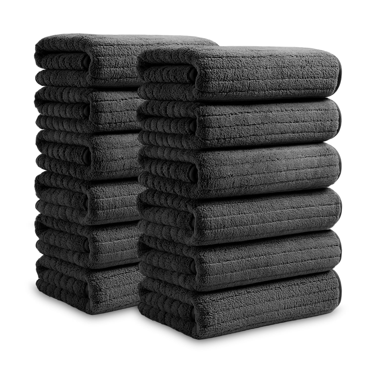 Covina Home 12 Pack Black Hand Towel Set, Oversized Ultra Soft Microfiber Bathroom Bath Hand Towel Set Adult Luxury Lightweight Cozy Collection