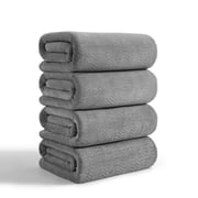 Covina Home 4-Pack Bath Towel Set Dark Gray Microfiber Bathroom Towel Set Ultra Soft Plush Oversized Towels Adult Luxury Bath Sheet