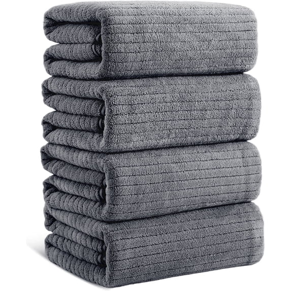 Covina Home 4 Pack Dark Gray Bath Towel Set Microfiber Bathroom Towel Set Ultra Soft Plush Oversized Towels Adult Luxury Bath Sheet