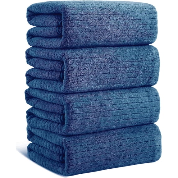 Covina Home 4 Pack Navy Blue Bath Towel Set Microfiber Bathroom Towel Set Ultra Soft Plush Oversized Towels Adult Luxury Bath Sheet