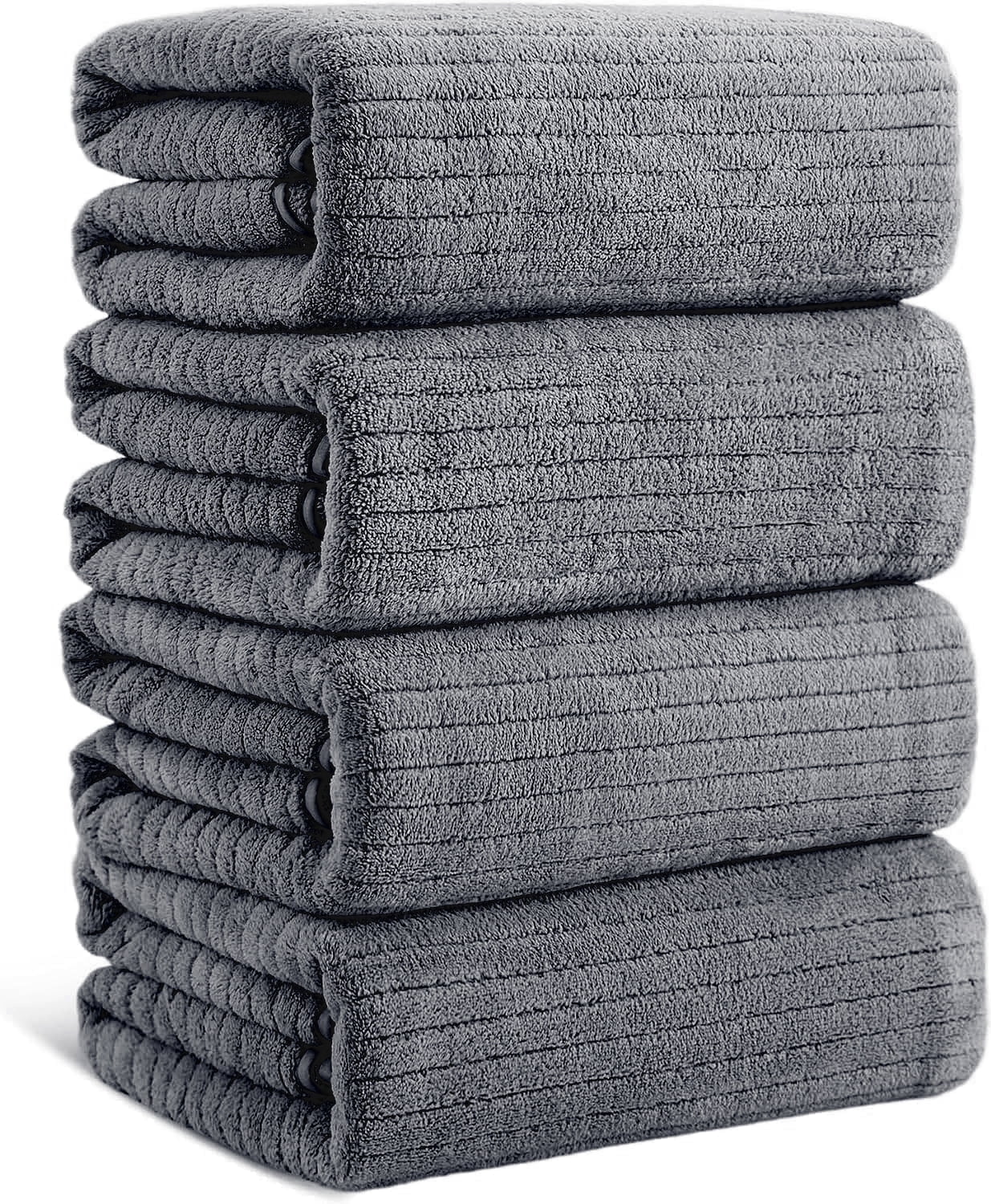 Covina Home 4 Pack Dark Gray Bath Towel Set Microfiber Bathroom Towel Set Ultra Soft Plush Oversized Towels Adult Luxury Bath Sheet