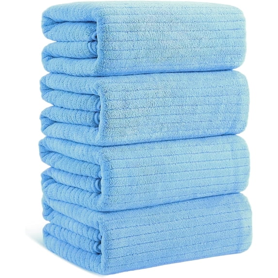 Covina Home 4 Pack Light Blue Bath Towel Set Microfiber Bathroom Towel Set Ultra Soft Plush Oversized Towels Adult Luxury Bath Sheet