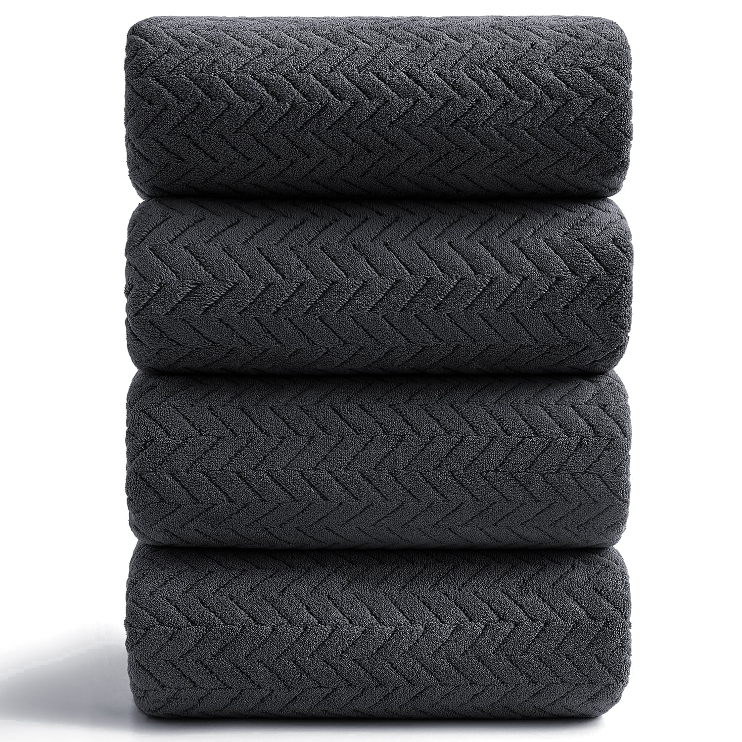Covina Home 4-Pack Black Bath Towel Set, Oversized Ultra Soft Microfiber Bathroom Towel Set Adult Luxury Lightweight Cozy Collection