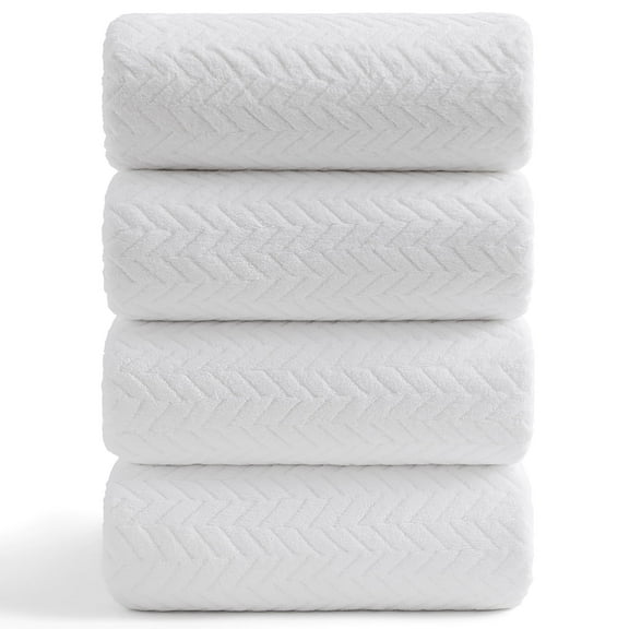 Covina Home 4-Pack White Bath Towel Set, Oversized Ultra Soft Microfiber Bathroom Towel Set Adult Luxury Lightweight Cozy Collection