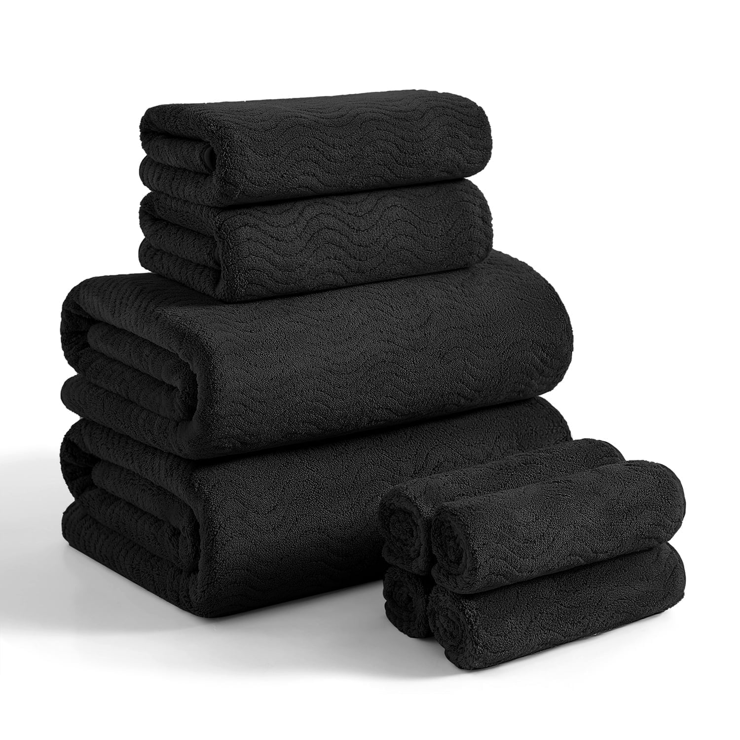 Covina Home 8 Pcs Bath Towel Set Black Microfiber Bathroom Towel Set Ultra Soft Plush Oversized Towels Adult Luxury Bath Sheet