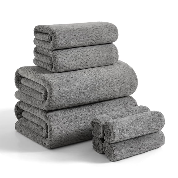 Covina Home 8 Pcs Bath Towel Set Dark Gray Microfiber Bathroom Towel Set Ultra Soft Plush Oversized Towels Adult Luxury Bath Sheet