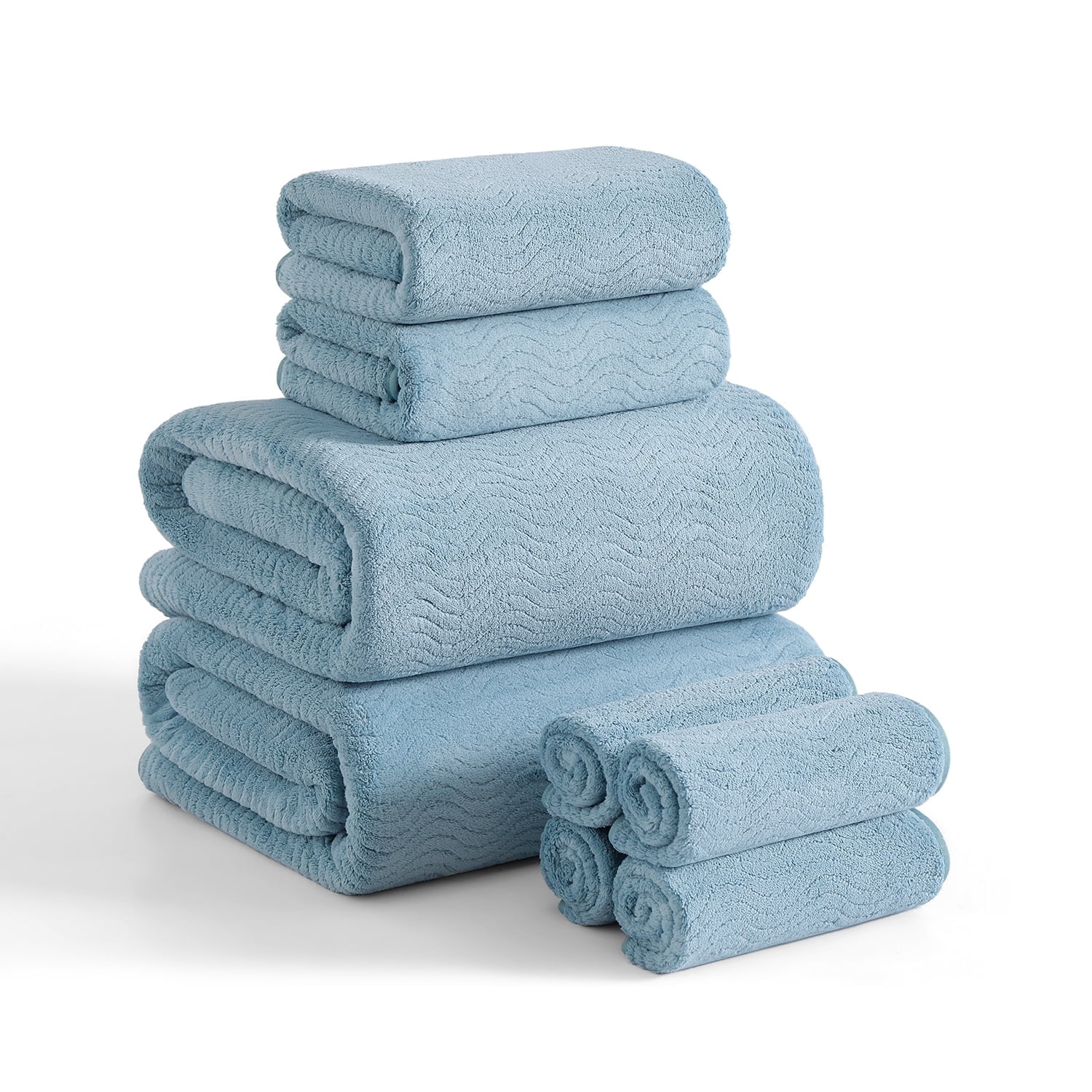 Covina Home 8 Pcs Bath Towel Set Green Pine Microfiber Bathroom Towel Set Ultra Soft Plush Oversized Towels Adult Luxury Bath Sheet