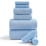 Covian Home 8-Pack Bath Towel Set Light Blue Microfiber Bathroom Towel Set Ultra Soft Plush Oversized Towels Adult Luxury Bath Sheet