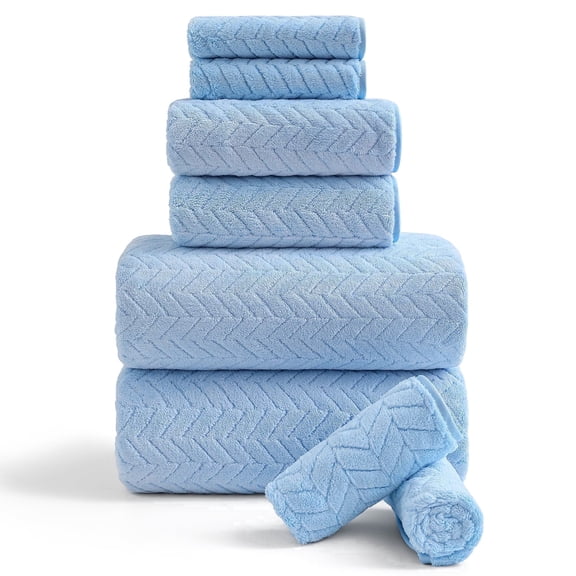 Covian Home 8-Pack Bath Towel Set Light Blue Microfiber Bathroom Towel Set Ultra Soft Plush Oversized Towels Adult Luxury Bath Sheet