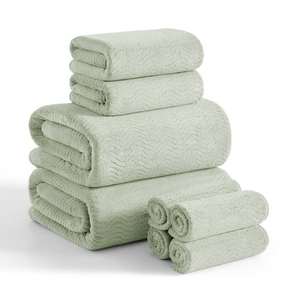 Covina Home 8 Pcs Bath Towel Set Light Green Microfiber Bathroom Towel Set Ultra Soft Plush Oversized Towels Adult Luxury Bath Sheet
