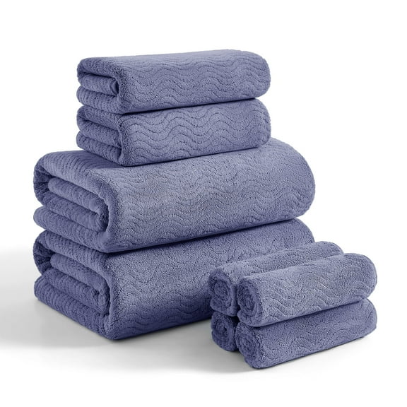 Covina Home 8 Pcs Bath Towel Set Purple Blue Microfiber Bathroom Towel Set Ultra Soft Plush Oversized Towels Adult Luxury Bath Sheet