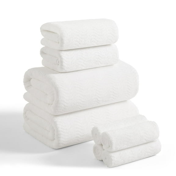 Covina Home 8 Pcs Bath Towel Set White Microfiber Bathroom Towel Set Ultra Soft Plush Oversized Towels Adult Luxury Bath Sheet