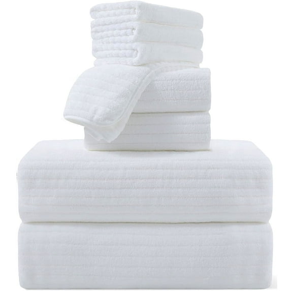 Covina Home 8 Piece White Bath Towel Set Microfiber Bathroom Towel Set Ultra Soft Plush Oversized Towels Adult Luxury Bath Sheet