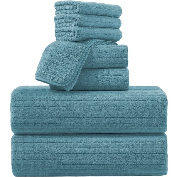 Covina Home 8 Piece Turquoise Bath Towel Set Microfiber Bathroom Towel Set Ultra Soft Plush Oversized Towels Adult Luxury Bath Sheet