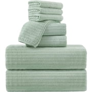 Covina Home 8 Piece Light Green Bath Towel Set Microfiber Bathroom Towel Set Ultra Soft Plush Oversized Towels Adult Luxury Bath Sheet