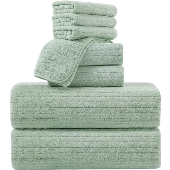 Covina Home 8 Piece Light Green Bath Towel Set Microfiber Bathroom Towel Set Ultra Soft Plush Oversized Towels Adult Luxury Bath Sheet