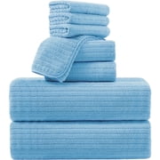 Covina Home 8 Piece Light Blue Bath Towel Set Microfiber Bathroom Towel Set Ultra Soft Plush Oversized Towels Adult Luxury Bath Sheet