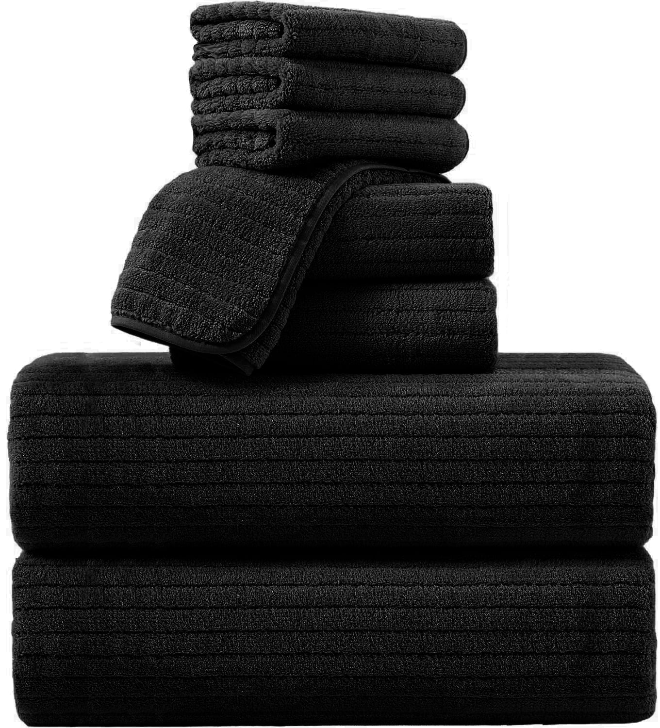 Covina Home 8 Piece Black Bath Towel Set Microfiber Bathroom Towel Set Ultra Soft Plush Oversized Towels Adult Luxury Bath Sheet