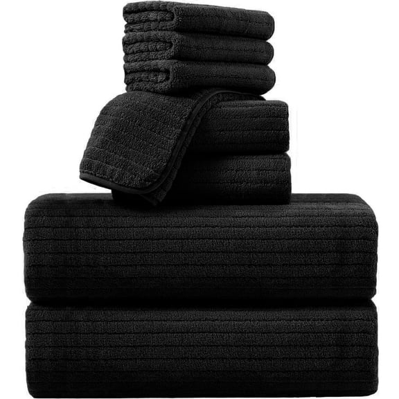Covina Home 8 Piece Black Bath Towel Set Microfiber Bathroom Towel Set Ultra Soft Plush Oversized Towels Adult Luxury Bath Sheet