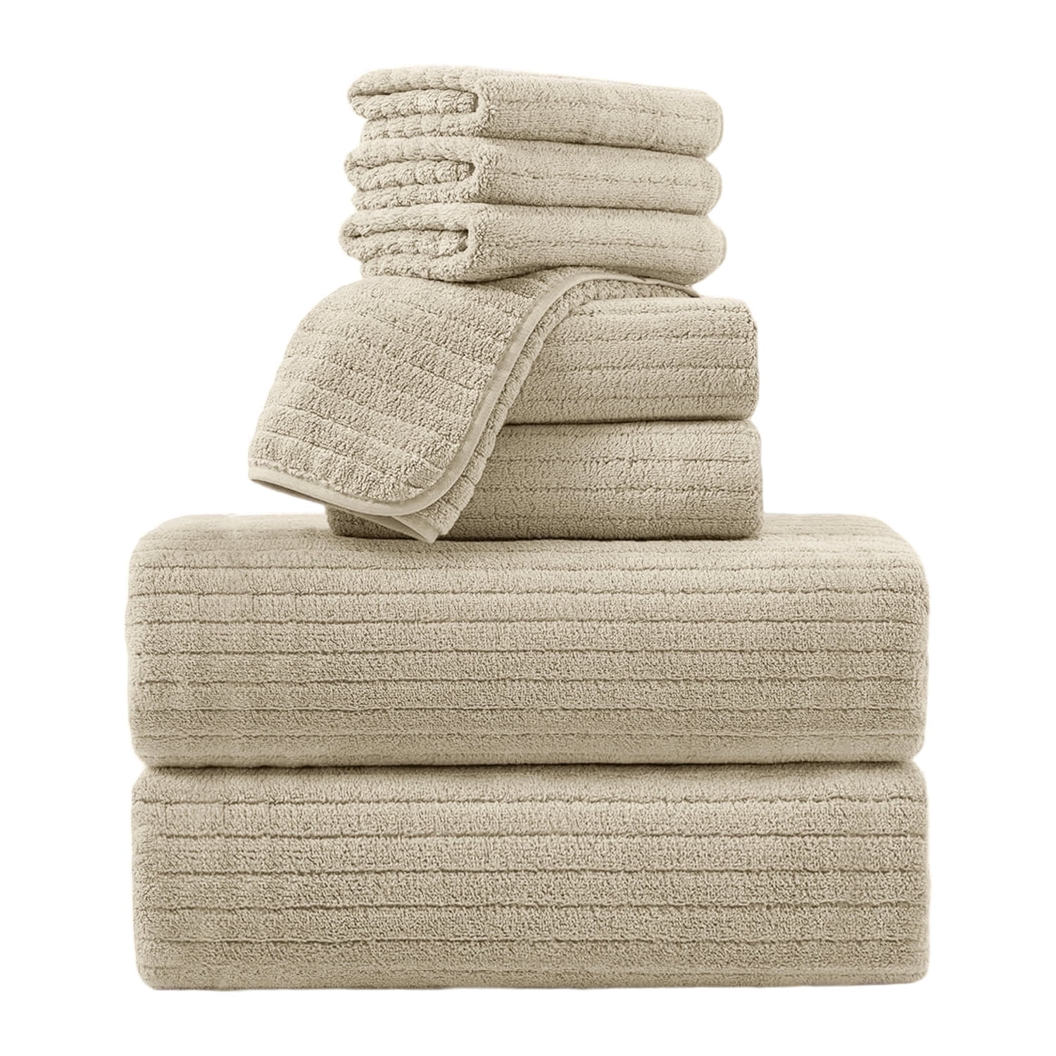 Covina Home 8 Piece Camel Bath Towel Set Microfiber Bathroom Towel Set Ultra Soft Plush Oversized Towels Adult Luxury Bath Sheet