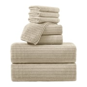 Covina Home 8 Piece Camel Bath Towel Set Microfiber Bathroom Towel Set Ultra Soft Plush Oversized Towels Adult Luxury Bath Sheet