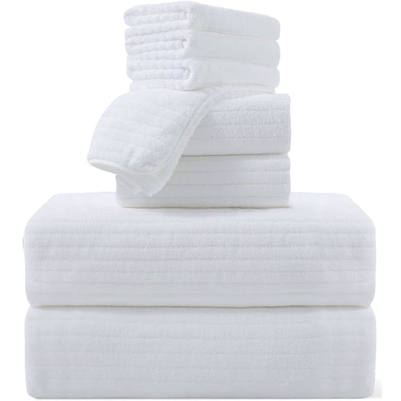 Covina Home 8 Piece White Bath Towel Set Microfiber Bathroom Towel Set Ultra Soft Plush Oversized Towels Adult Luxury Bath Sheet