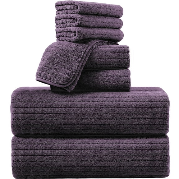 Covina Home 8 Piece Dark Purple Bath Towel Set Microfiber Bathroom Towel Set Ultra Soft Plush Oversized Towels Adult Luxury Bath Sheet