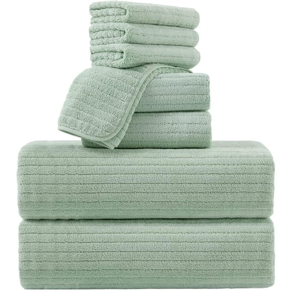 Covina Home 8 Piece Light Green Bath Towel Set Microfiber Bathroom Towel Set Ultra Soft Plush Oversized Towels Adult Luxury Bath Sheet