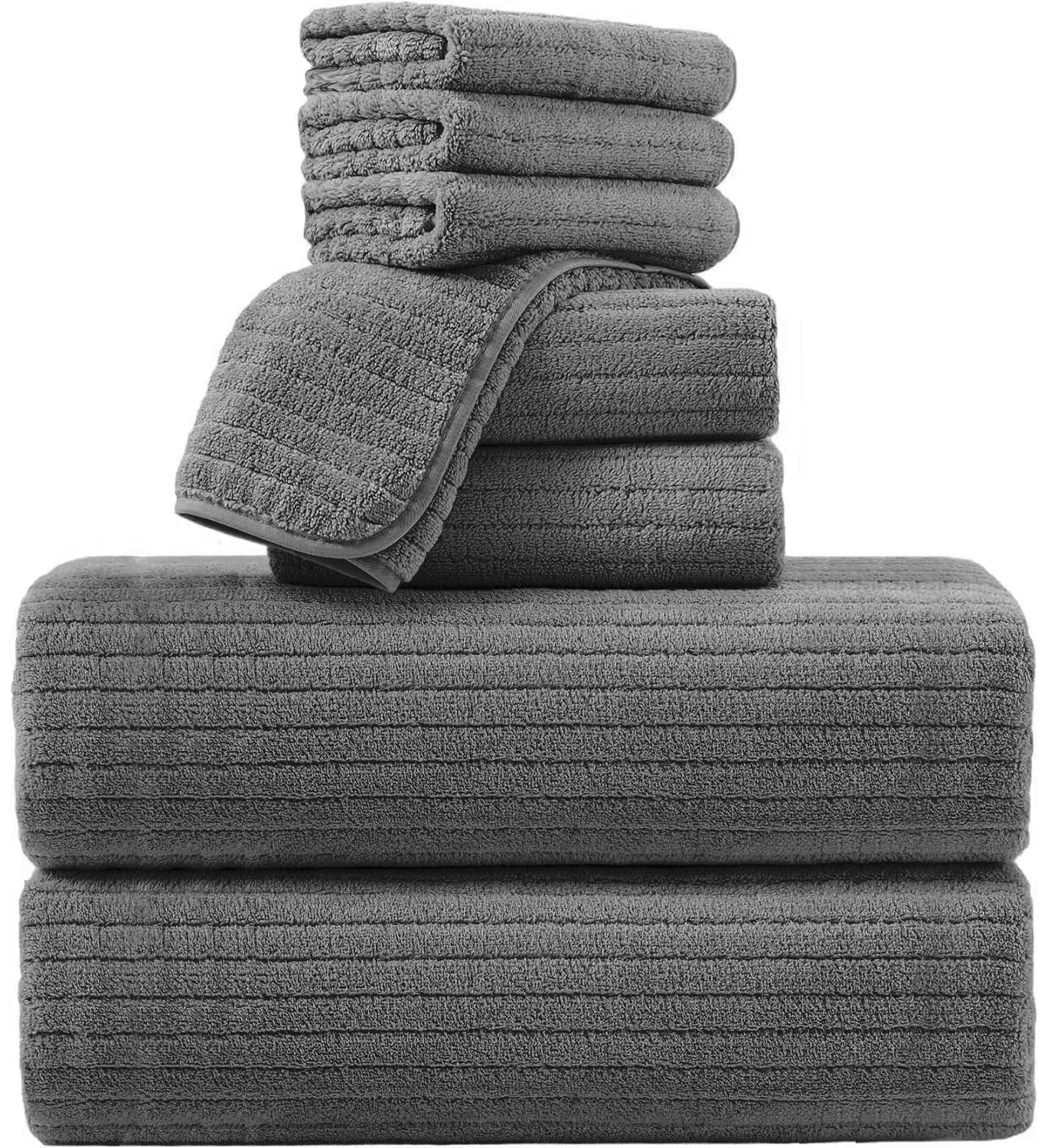 Covina Home 8 Piece Dark Gray Bath Towel Set Microfiber Bathroom Towel Set Ultra Soft Plush Oversized Towels Adult Luxury Bath Sheet