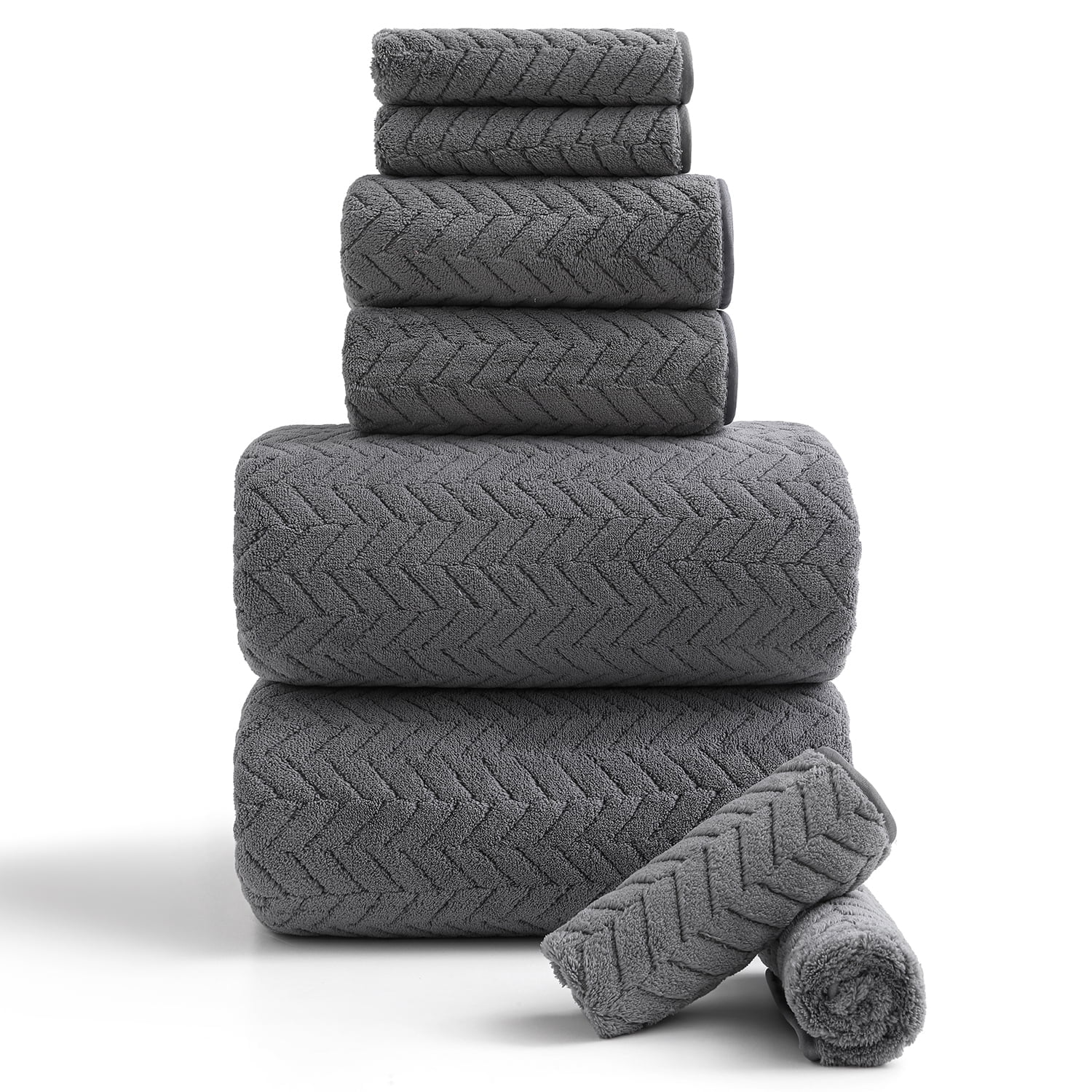Covina Home 8-Pack Dark Grey Bath Towel Set, Oversized Ultra Soft
