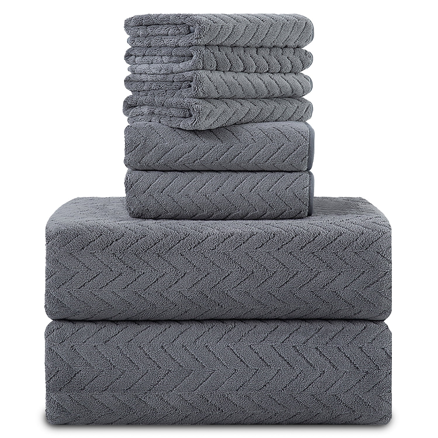 Covina Home 8-Pack Dark Grey Bath Towel Set, Oversized Ultra