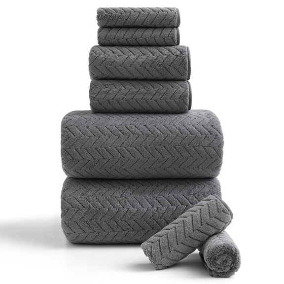 Covina Home 8-Pack Dark Grey Bath Towel Set, Oversized Ultra Soft Microfiber Bathroom Towel Set Adult Luxury Lightweight Cozy Collection