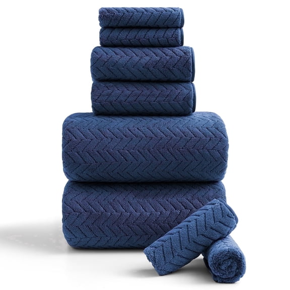 Covina Home 8-Pack Navy Blue Bath Towel Set, Oversized Ultra Soft Microfiber Bathroom Towel Set Adult Luxury Lightweight Cozy Collection