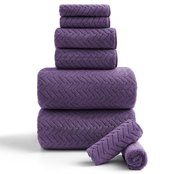 Covina Home 8-Pack Deep Purple Bath Towel Set, Oversized Ultra Soft Microfiber Bathroom Towel Set Adult Luxury Lightweight Cozy Collection