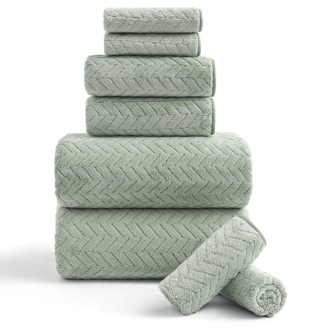 Covina Home 8-Pack Light Green Bath Towel Set, Oversized Ultra Soft Microfiber Bathroom Towel Set Adult Luxury Lightweight Cozy Collection