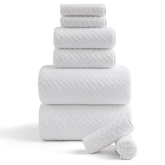Covina Home 8-Pack White Bath Towel Set, Oversized Ultra Soft Microfiber Bathroom Towel Set Adult Luxury Lightweight Cozy Collection
