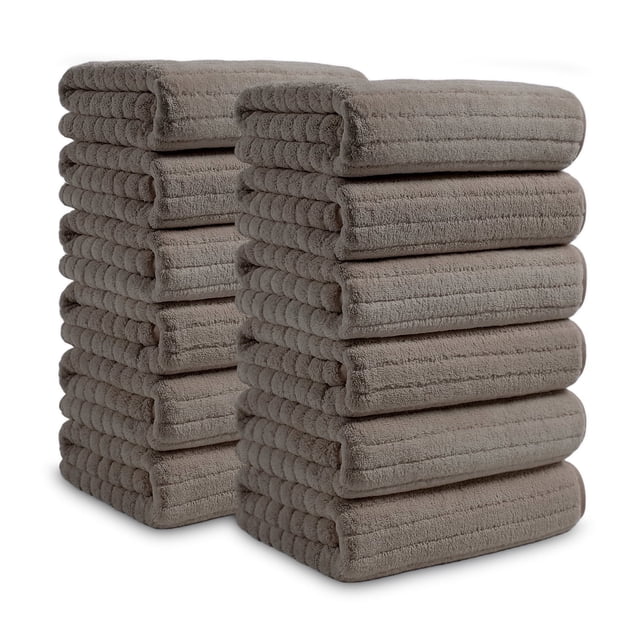 Covina Home 12 Pack Dark Brown Hand Towel Set, Oversized Ultra Soft Microfiber Bathroom Towel Set Adult Luxury Lightweight Cozy Collection
